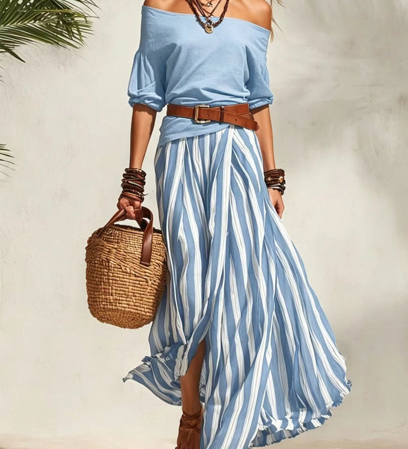 Pia – Set s prúžkovanou maxi sukňou