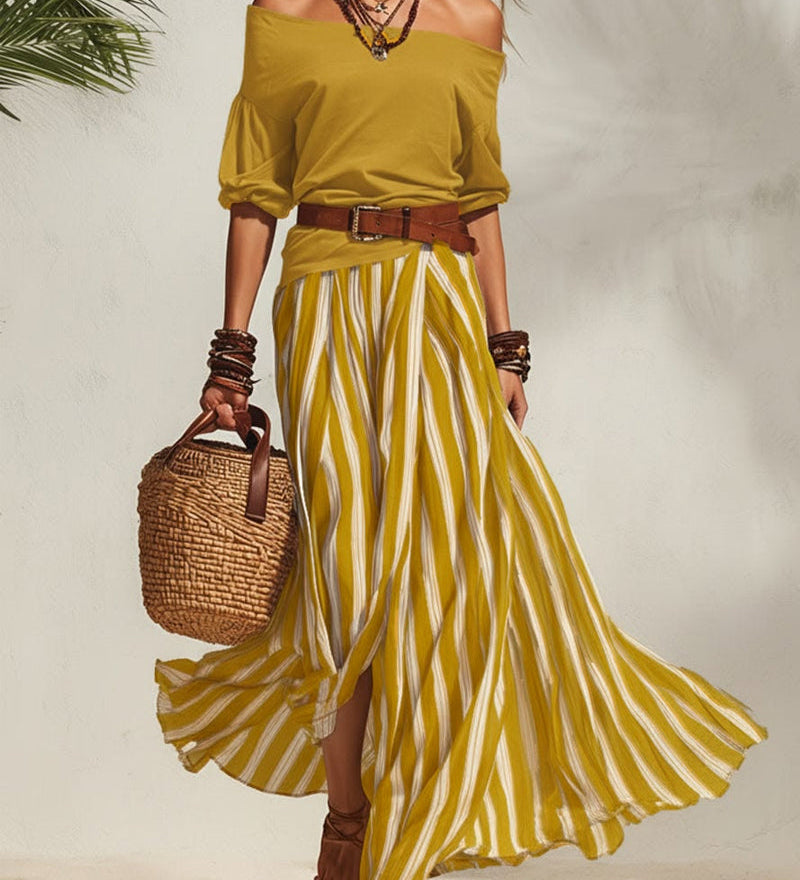 Pia – Set s prúžkovanou maxi sukňou