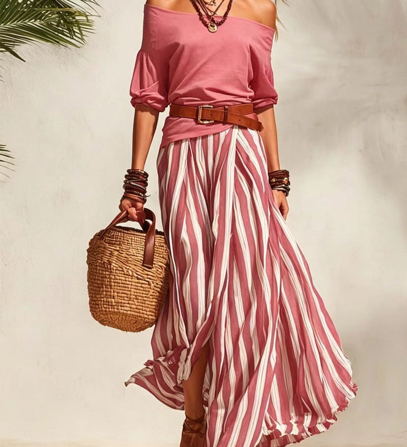 Pia – Set s prúžkovanou maxi sukňou
