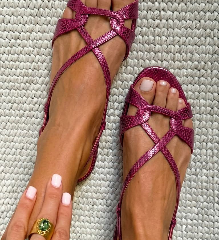 Ivonica – Sandále slingback s hadím efektom, nízke, s otvorenou špičkou