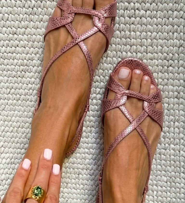 Ivonica – Sandále slingback s hadím efektom, nízke, s otvorenou špičkou