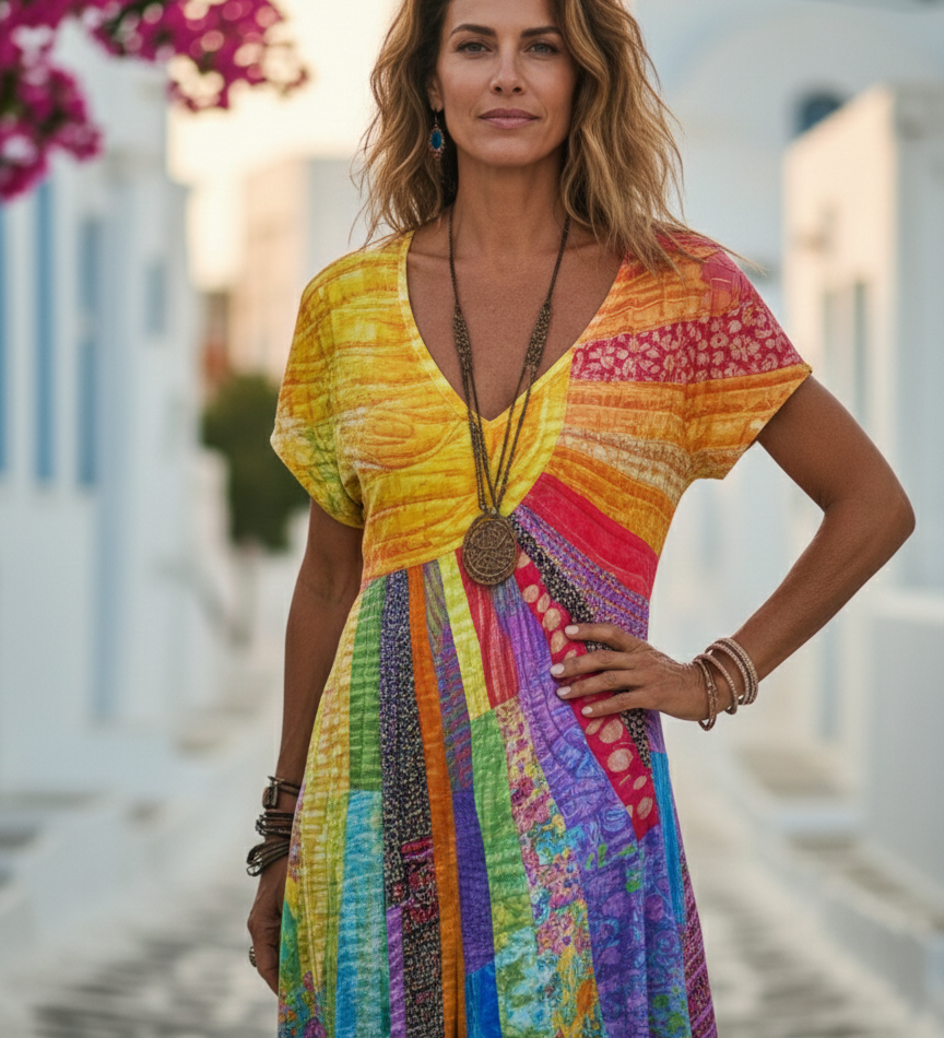 Nefeli - Boho šaty s vzorom Slnka