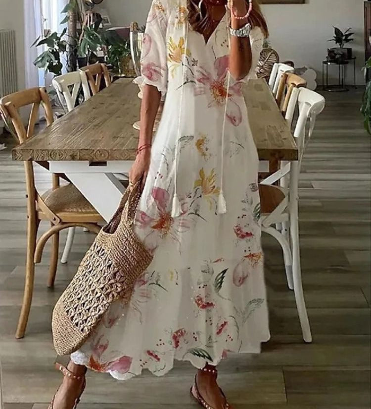 Kleoniki - Elegantná zamatová maxi šaty s kvetmi