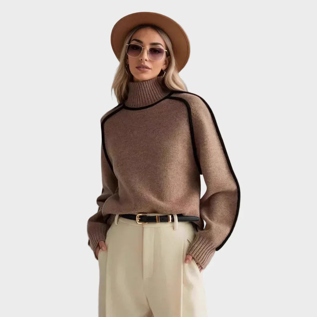 Kráľovský - Elegantný jednobarevný pulóver s vysokým golierom
