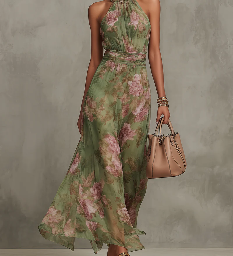 Bruna – Maxi halter kvetinové šaty
