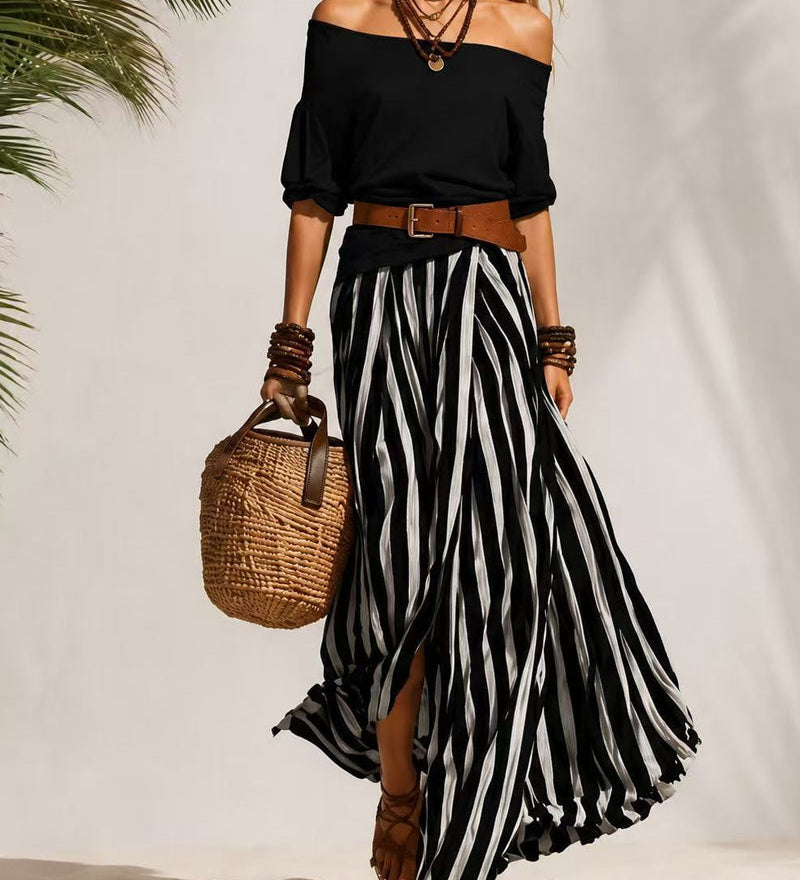 Pia – Set s prúžkovanou maxi sukňou