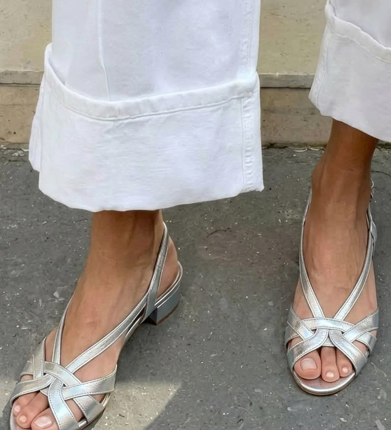 Lujzena – Sandále so slingbackom z kože s prekríženými remienkami a nízkym opätkom