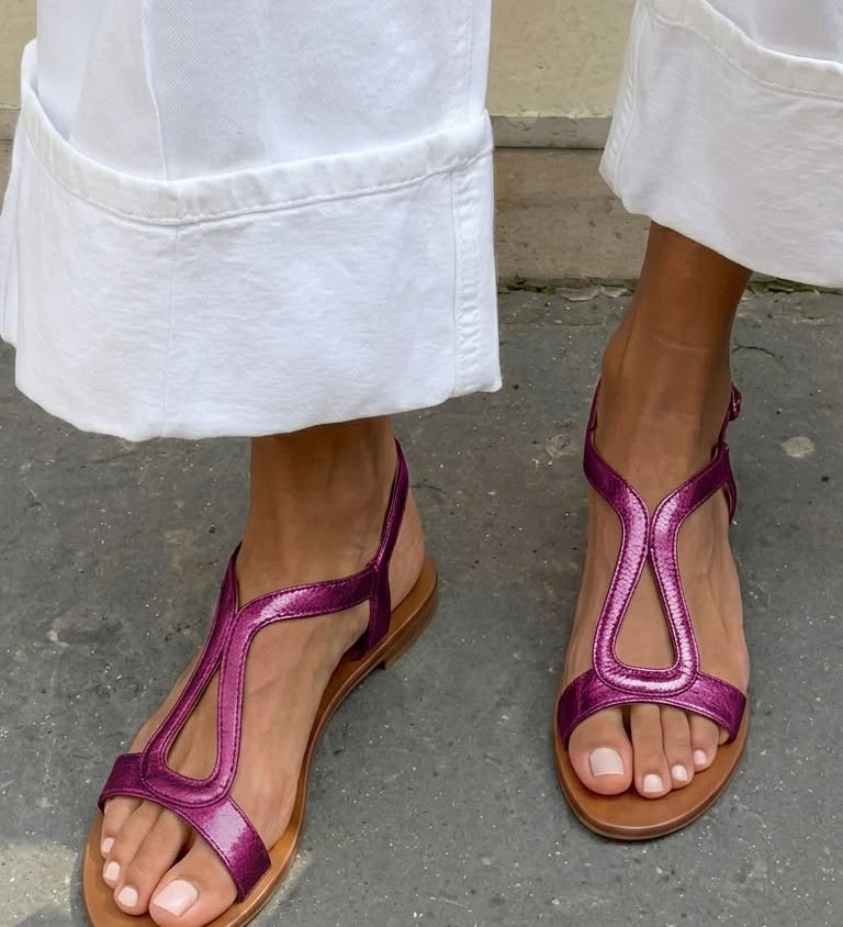 Marislava – Sandále slingback s vyrezávaním, metalické, nízke